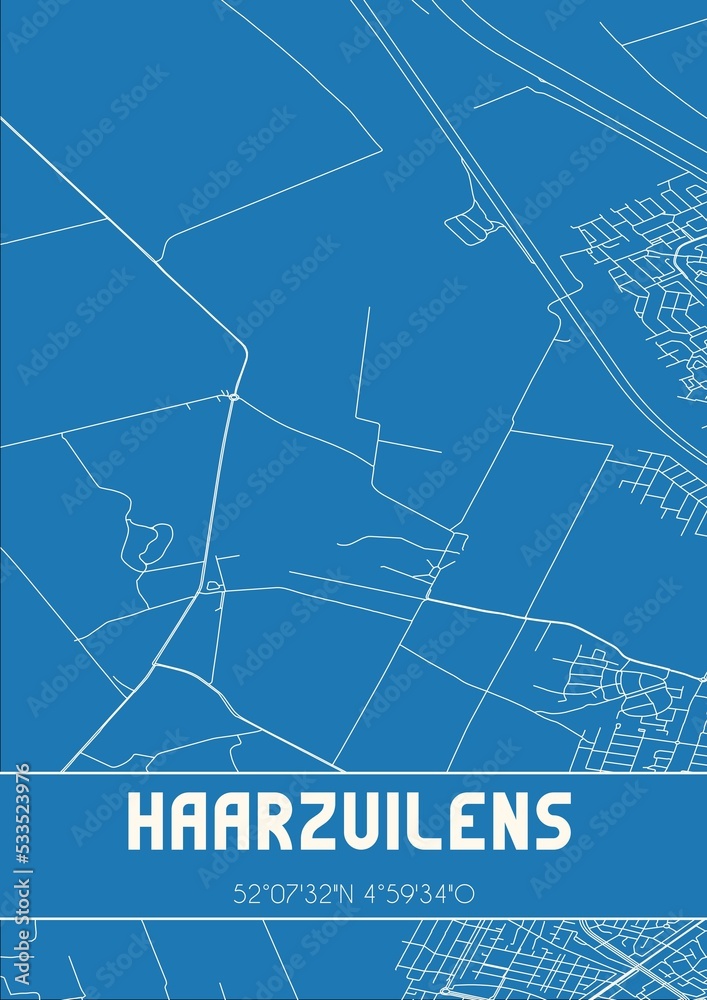 Blueprint of the map of Haarzuilens located in Utrecht the Netherlands.