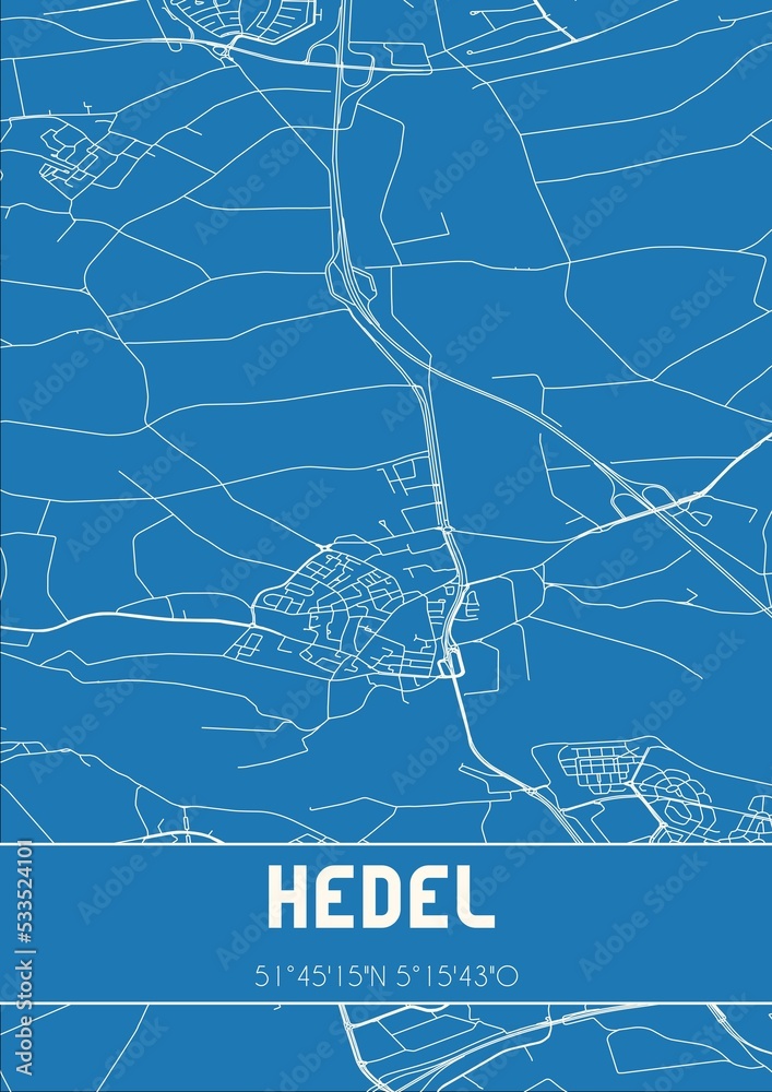 Blueprint of the map of Hedel located in Gelderland the Netherlands.