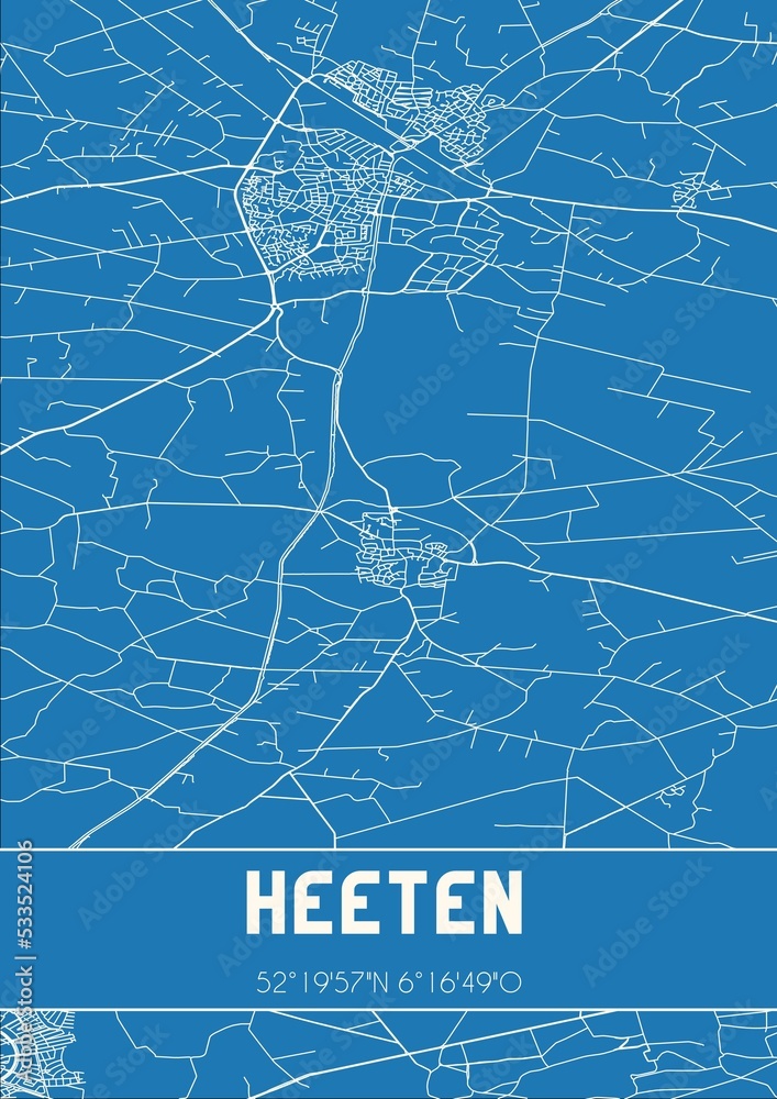 Blueprint of the map of Heeten located in Overijssel the Netherlands.