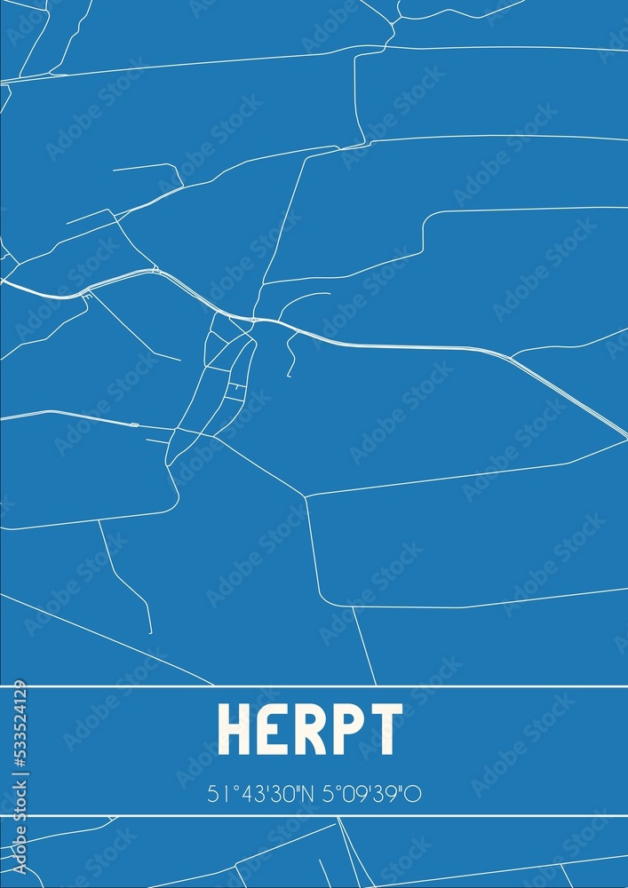 Blueprint of the map of Herpt located in Noord-Brabant the Netherlands.