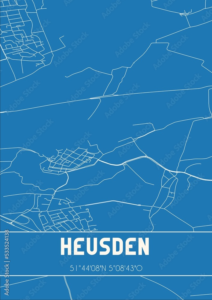 Blueprint of the map of Heusden located in Noord-Brabant the Netherlands.
