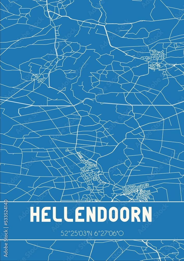 Blueprint of the map of Hellendoorn located in Overijssel the Netherlands.