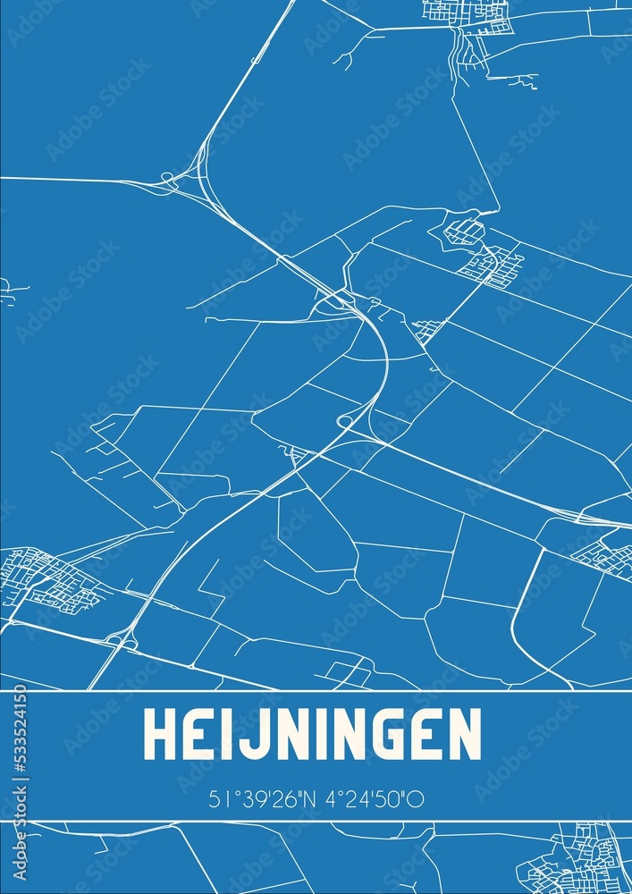 Blueprint of the map of Heijningen located in Noord-Brabant the Netherlands.