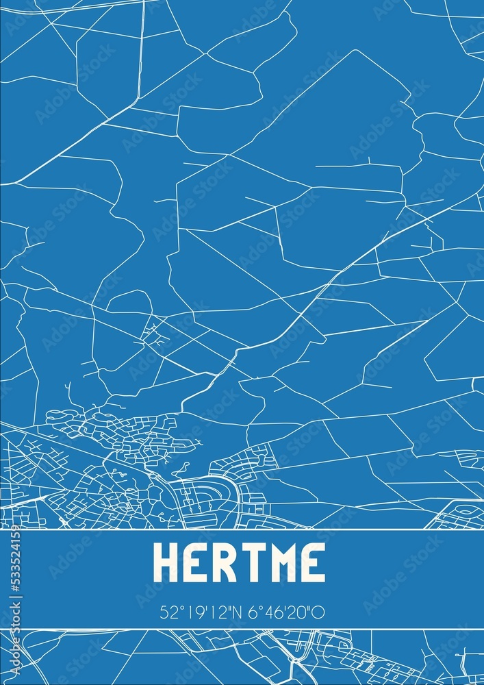 Blueprint of the map of Hertme located in Overijssel the Netherlands.