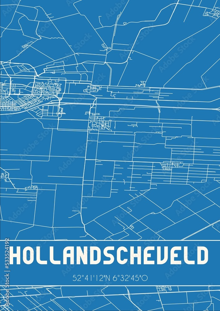 Blueprint of the map of Hollandscheveld located in Drenthe the Netherlands.