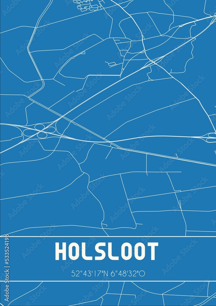 Blueprint of the map of Holsloot located in Drenthe the Netherlands. Blueprint of the map of Holsloot located in Drenthe the Netherlands.