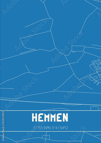 Blueprint of the map of Hemmen located in Gelderland the Netherlands. photo