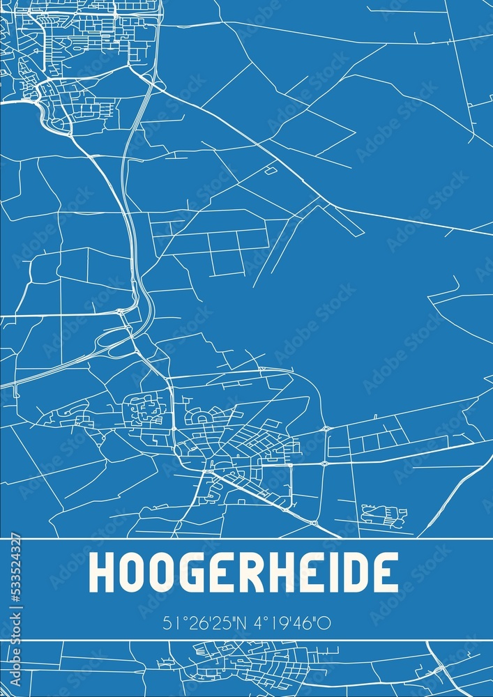 Blueprint of the map of Hoogerheide located in Noord-Brabant the Netherlands.