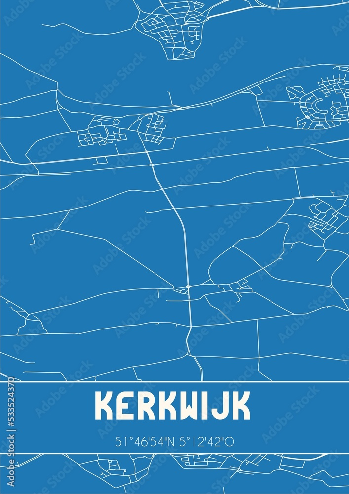Blueprint of the map of Kerkwijk located in Gelderland the Netherlands.