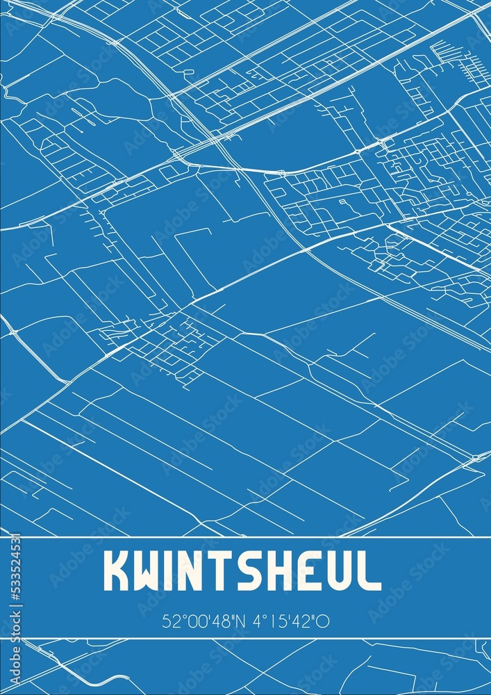 Blueprint of the map of Kwintsheul located in Zuid-Holland the Netherlands.