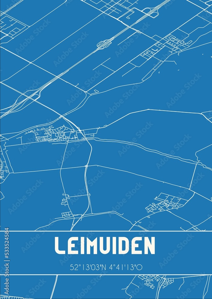 Blueprint of the map of Leimuiden located in Zuid-Holland the Netherlands.