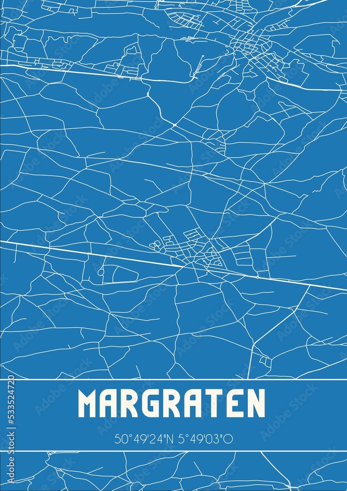 Blueprint of the map of Margraten located in Limburg the Netherlands.