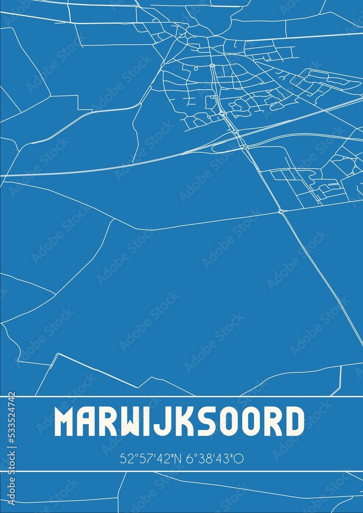 Blueprint of the map of Marwijksoord located in Drenthe the Netherlands.