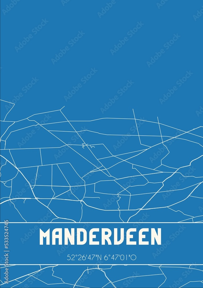 Blueprint of the map of Manderveen located in Overijssel the Netherlands.