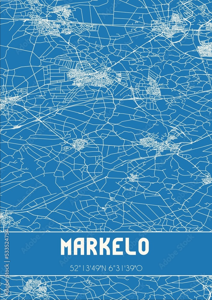 Blueprint of the map of Markelo located in Overijssel the Netherlands.