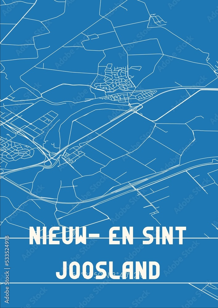 Blueprint of the map of Nieuw- en Sint Joosland located in Zeeland the Netherlands.