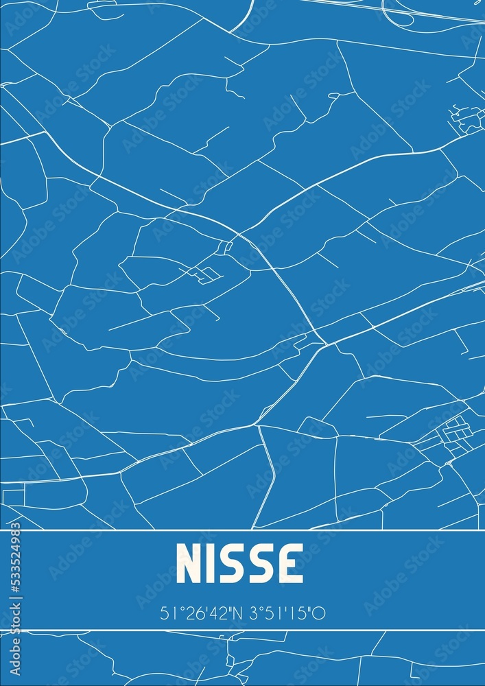 Blueprint of the map of Nisse located in Zeeland the Netherlands.