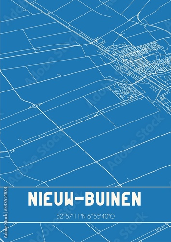Blueprint of the map of Nieuw-Buinen located in Drenthe the Netherlands.