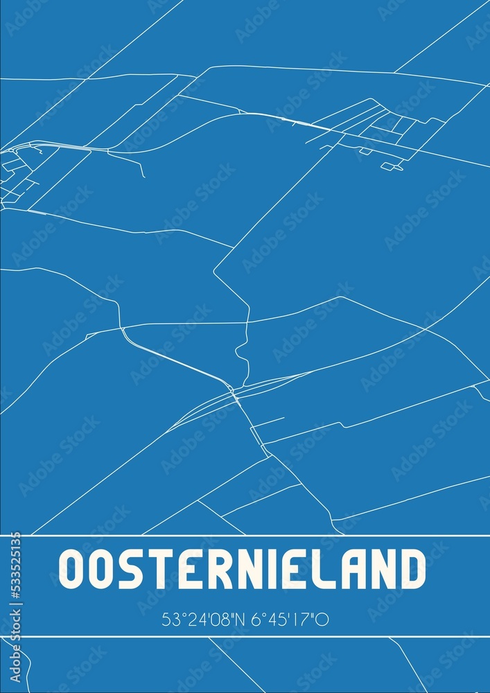 Blueprint of the map of Oosternieland located in Groningen the Netherlands.