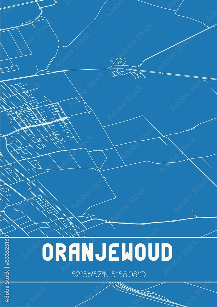 Blueprint of the map of Oranjewoud located in Fryslan the Netherlands.