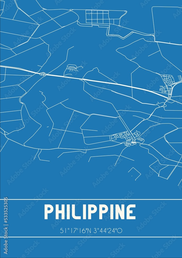Blueprint of the map of Philippine located in Zeeland the Netherlands.