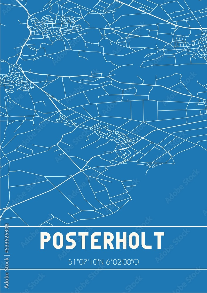 Blueprint of the map of Posterholt located in Limburg the Netherlands.