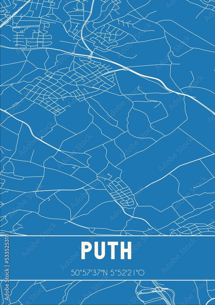 Blueprint of the map of Puth located in Limburg the Netherlands.