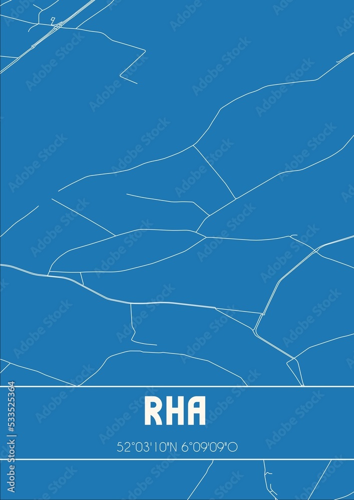 Blueprint of the map of Rha located in Gelderland the Netherlands.