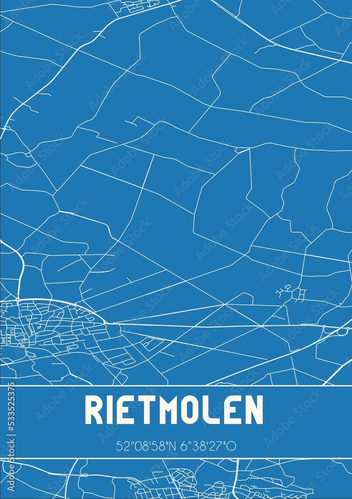 Blueprint of the map of Rietmolen located in Gelderland the Netherlands.