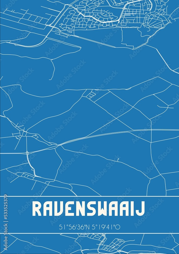 Blueprint of the map of Ravenswaaij located in Gelderland the Netherlands.