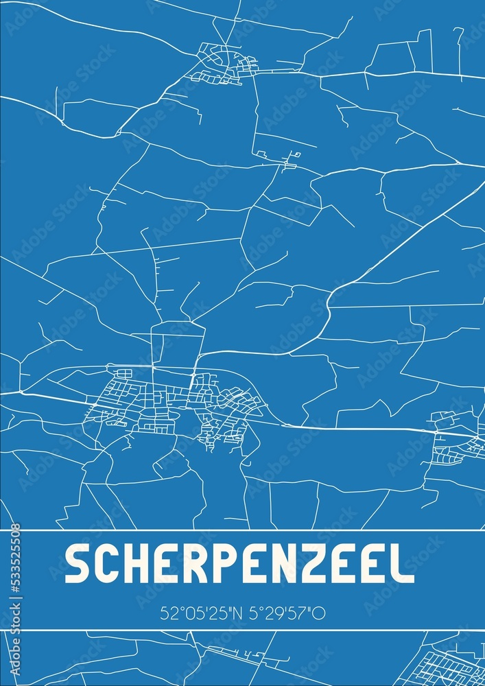 Blueprint of the map of Scherpenzeel located in Gelderland the Netherlands.