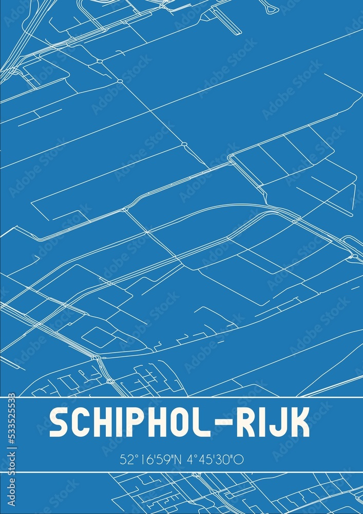 Blueprint of the map of Schiphol-Rijk located in Noord-Holland the Netherlands.