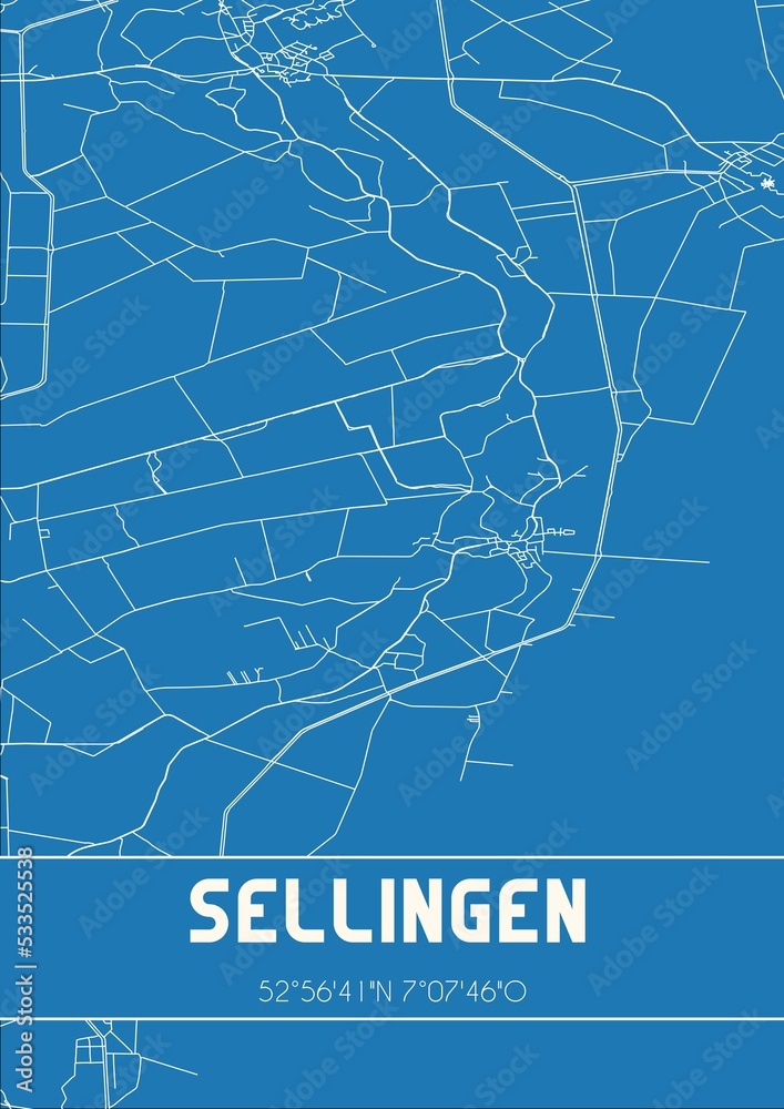 Blueprint of the map of Sellingen located in Groningen the Netherlands.