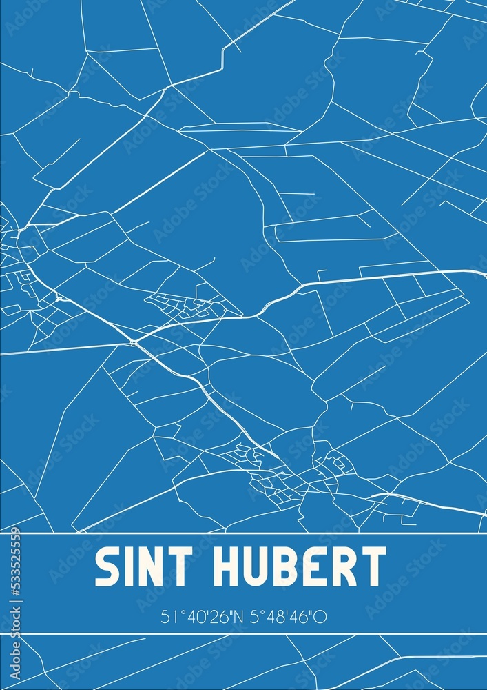 Blueprint of the map of Sint Hubert located in Noord-Brabant the Netherlands.