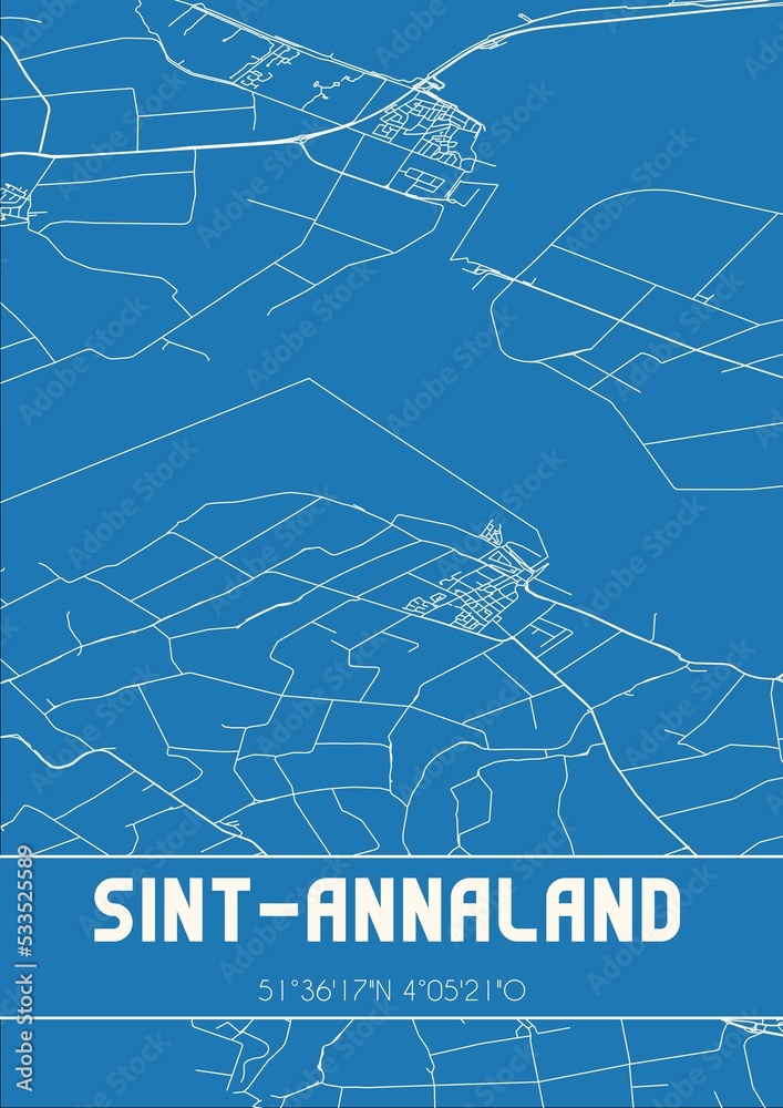 Blueprint of the map of Sint-Annaland located in Zeeland the Netherlands.