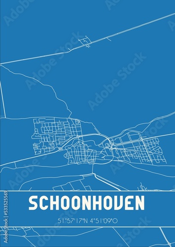 Blueprint of the map of Schoonhoven located in Zuid-Holland the Netherlands. photo