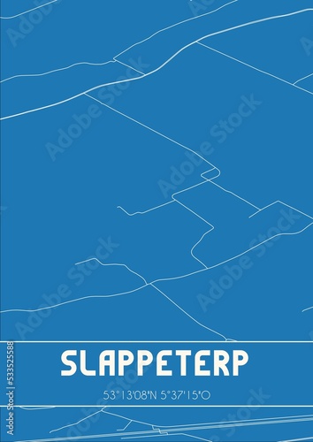 Blueprint of the map of Slappeterp located in Fryslan the Netherlands.