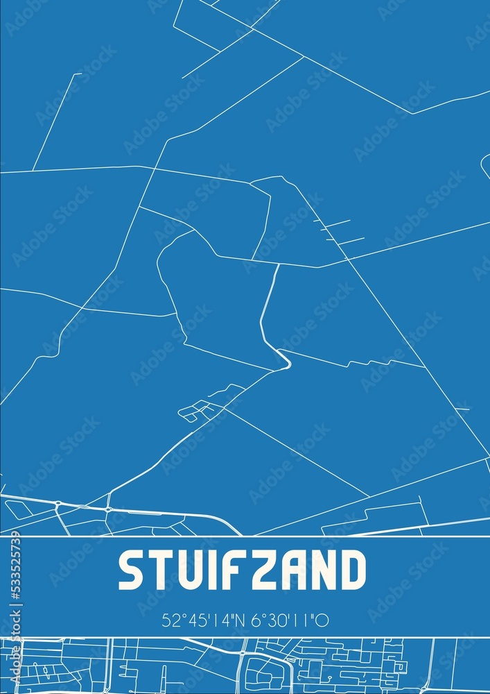 Blueprint of the map of Stuifzand located in Drenthe the Netherlands.