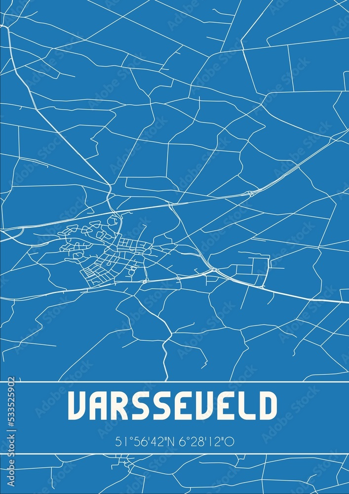 Blueprint of the map of Varsseveld located in Gelderland the Netherlands.