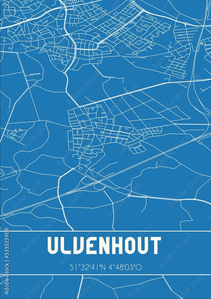 Blueprint of the map of Ulvenhout located in Noord-Brabant the Netherlands.