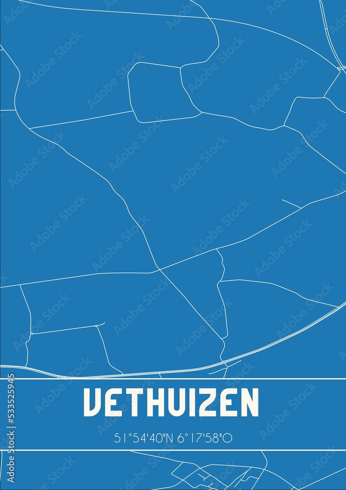 Blueprint of the map of Vethuizen located in Gelderland the Netherlands.