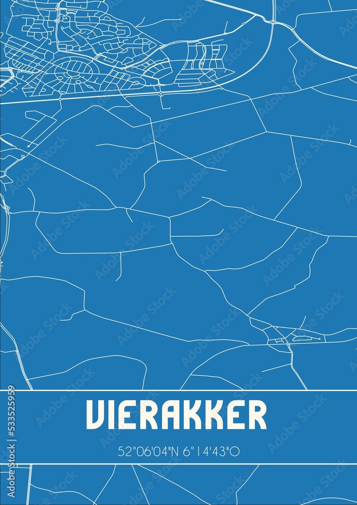 Blueprint of the map of Vierakker located in Gelderland the Netherlands.