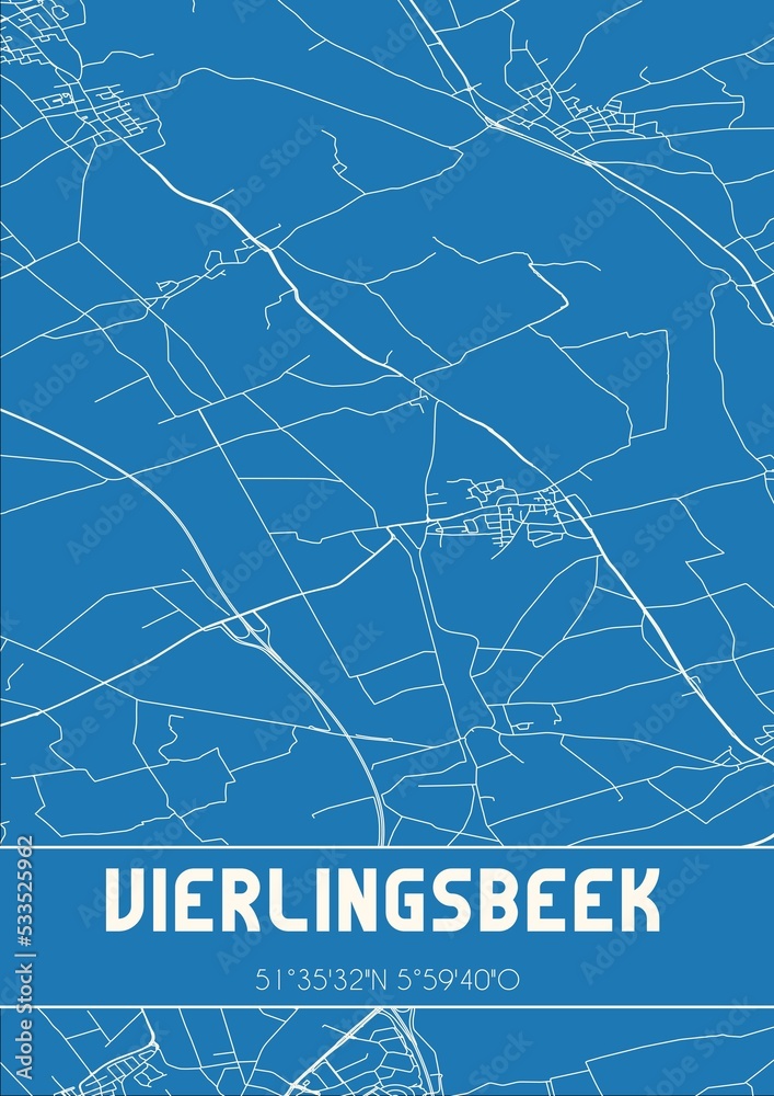Blueprint of the map of Vierlingsbeek located in Noord-Brabant the Netherlands.