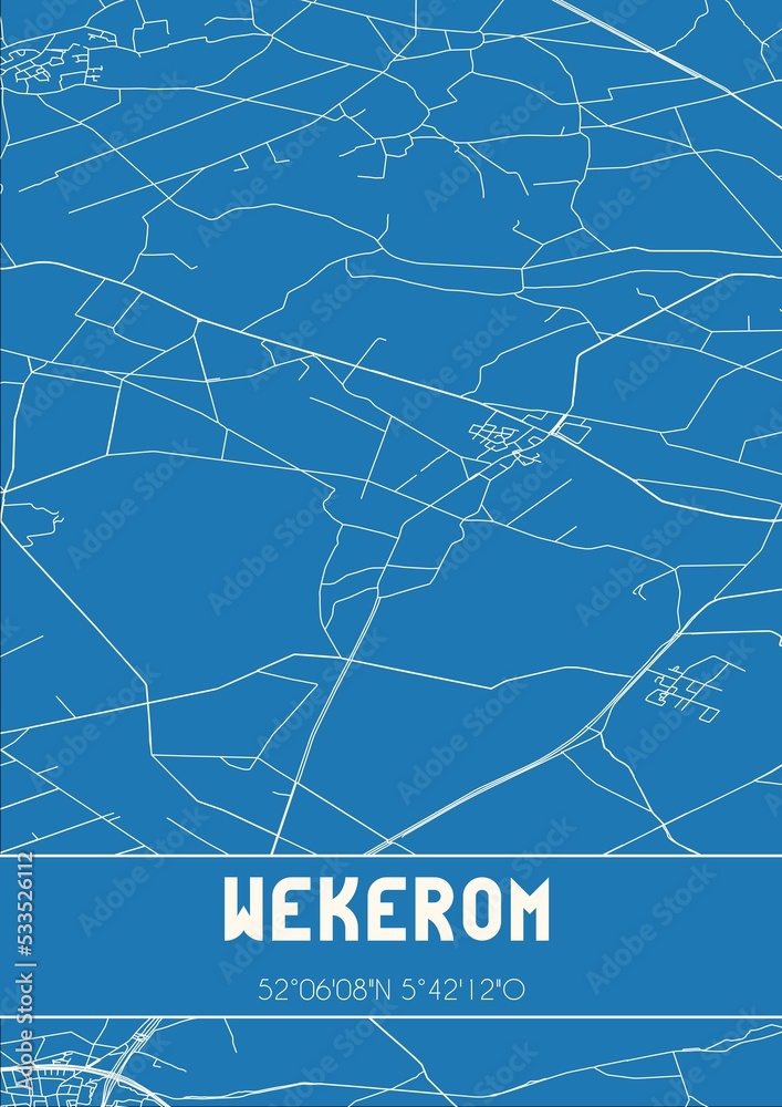 Blueprint of the map of Wekerom located in Gelderland the Netherlands.