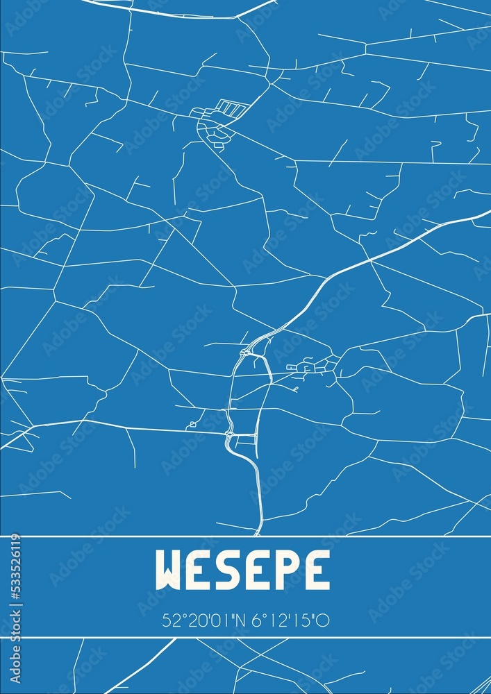 Blueprint of the map of Wesepe located in Overijssel the Netherlands.