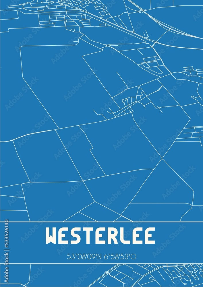 Blueprint of the map of Westerlee located in Groningen the Netherlands.