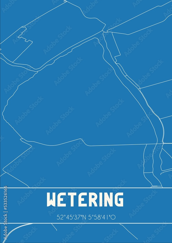 Blueprint of the map of Wetering located in Overijssel the Netherlands.