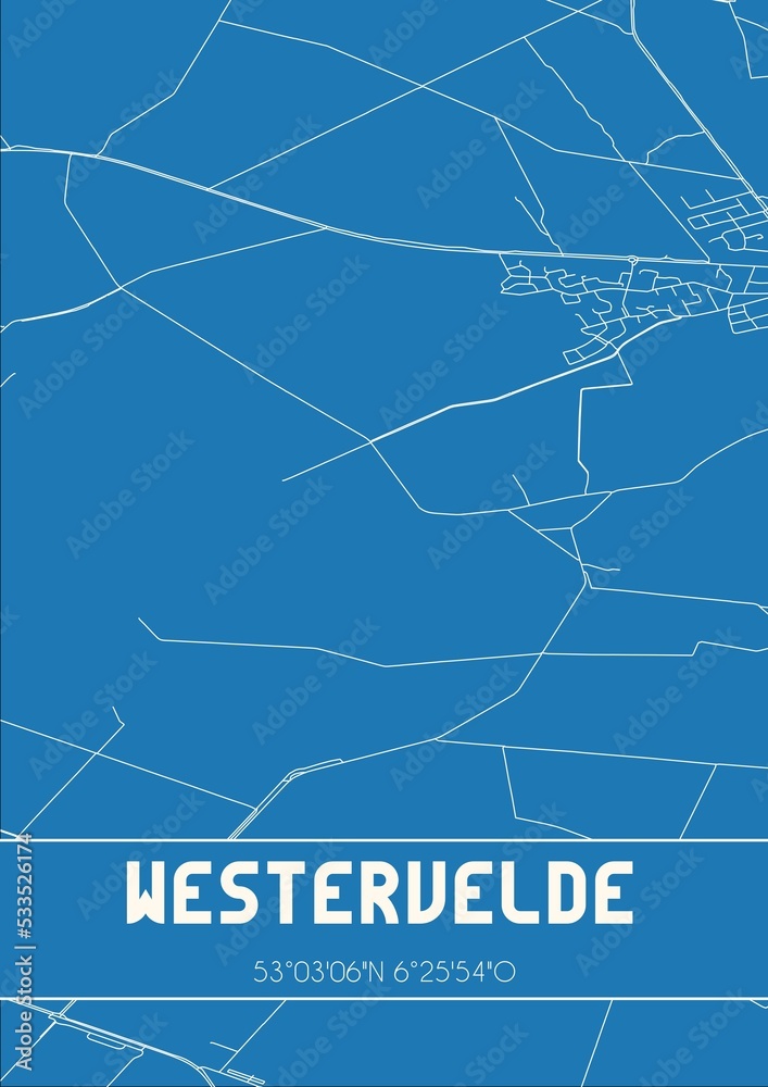 Blueprint of the map of Westervelde located in Drenthe the Netherlands.