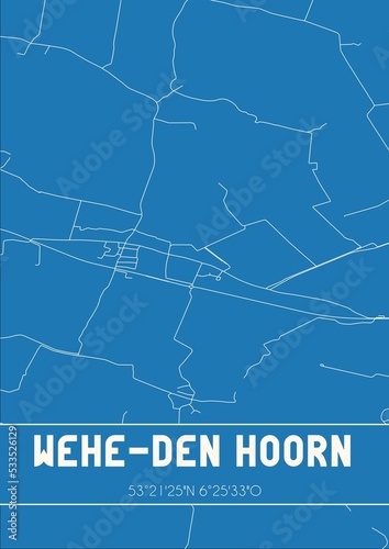 Blueprint of the map of Wehe-den Hoorn located in Groningen the Netherlands.