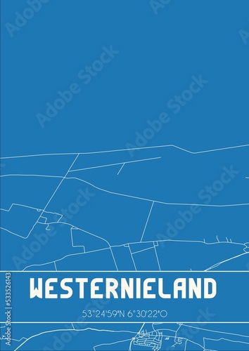 Blueprint of the map of Westernieland located in Groningen the Netherlands.